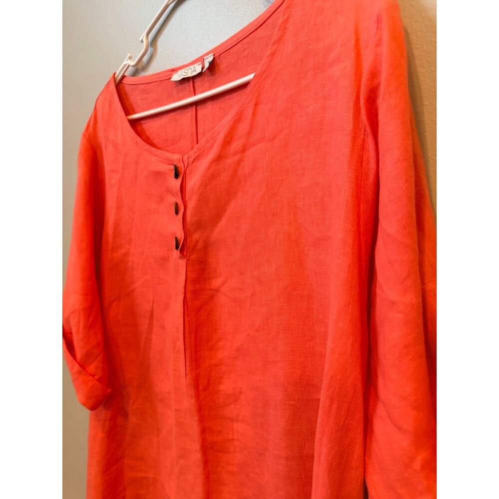 Soft Linen Button-Front Tunic Top / Dress - Coral - Picture 2 of 10